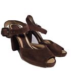 MARNI sandals brown suede leather ankle strap chunky heels peep toe 6.5 7 37.5