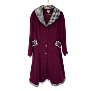 Unique Vintage Burgundy and Houndstooth Swing Coat Trench Coat Size 18