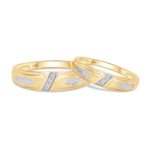 Natural Round Diamond Accent His and Hers Wedding Band Set 10K Solid Yellow Gold