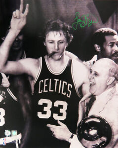 Larry Bird Signed Boston Celtics Celebration w/ Auerbach B&W 16x20 Photo- SS COA