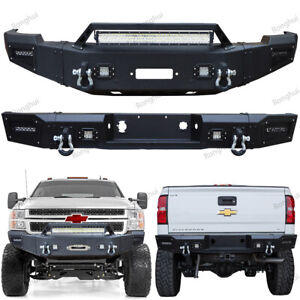 Fit 2011-2014 Silverado 2500 New Steel Black Front & Rear Bumper w/9xLED Lights (For: More than one vehicle)