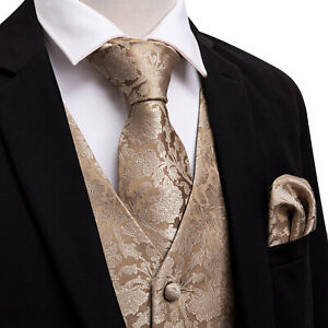 SET Vest Tie Hankie Fashion Men's Formal Dress Suit Slim Tuxedo Waistcoat Coat