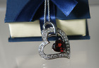JWBR 925 Silver RED Garnet White Topaz Large Heart Pendant Italy Chain Necklace