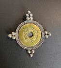 Antique 1800s Chinese Coin In Vintage Sterling Silver Pendant