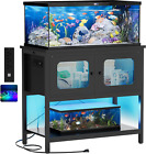 40 Gallon Fish Tank Stand with LED Light and Outlet, Metal Aquarium Stand with C