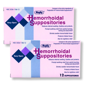 Rugby Hemorrhoidal Relief Suppositories - 12 Count | Preparation H (2 Pack)