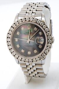 Rolex 16030 Datejust 3.75ct Diamond Mother of Pearl Dial Automatic Mens Watch