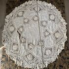 Antique Ornate Cotton Cloth & Lace Small Round Tablecloth