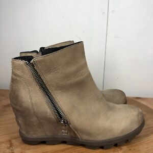 Sorel Boots Womens 10 Joan of Arctic Hidden Wedge Zip Up Brown Shoes Classic