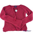 Vintage Abercrombie and Fitch Red Crochet Knit Cardigan Sweater Size S New