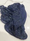 Vintage Blue Chiffon Silk Beaded Long Stole Veil Scarves Sequined Chiffon Shawl