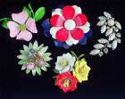 Lot of 5 Vintage Enamel & Rhinestone Flower Brooches Pins