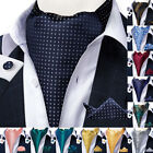 Black Mens Paisley Cravat Set 100% Silk Vintage Ascot Tie Red Floral Neck Scarf
