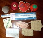 VINTAGE/ANTIQUE LOT OF SEWING ITEMS PIN CUSHIONS CROCHET LACE SATIN TRIM BUTTONS