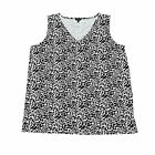 Talbots Tank Shirt Knit Woman 2X Sleeveless V Neck Black White Print Long Line