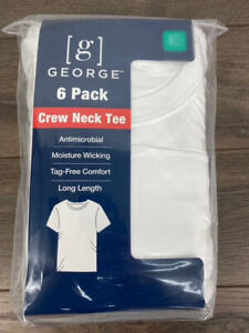 NEW! George Men's 6-Pack, Tag Free, Crew Neck T-Shirt, White, Choose Size