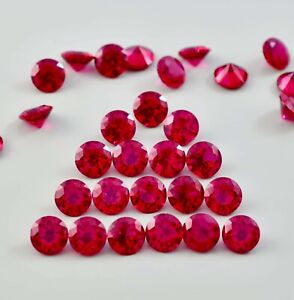 100% Natural Flawless Mogok Red Ruby Round Cut Loose Gemstone Certified 50 Pcs