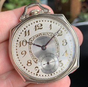 1924 Waltham Grade Royal 12S 17J 14K White Gold Filled Unique Case Pocket Watch