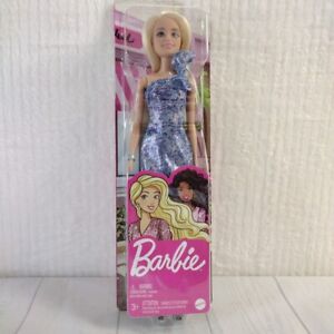 Barbie Blonde Hair Blue Eyes with Short Blue Sequins Mini Dress Silver Shoes New