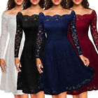 Formal Cocktail Evening Party Dress Long Sleeve Floral Lace Short Dress