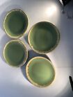 Set 4 Hull pottery pie plates Sage green w/drip edge early mid century