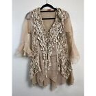 Scully Silk Womens Tunic Top size Small Beige Western Chic Festival lace Boho