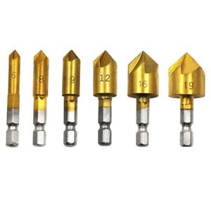 6× Chamfer Countersink Deburring Drill Bit Set Crosshole Cutting Metal Tool Kit
