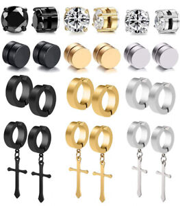 4 Pair Stud Earrings for Men Women Stainless Steel Non Pierced Magnetic Fake Set