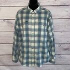 Poncho Mens Shirt S Blue Green Plaid Button Front Fishing Vented Regular Fit A5