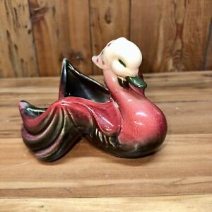 Vintage Hull USA 74 Art Pottery Swan/Duck Planter Polka Dot Kerchief 9.5