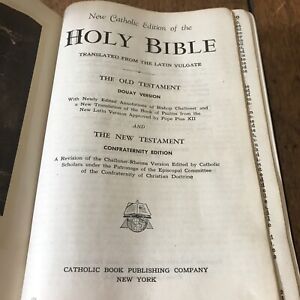 Vtg 1952 The New Catholic Edition Holy Bible Hardcover Antique Douay Version