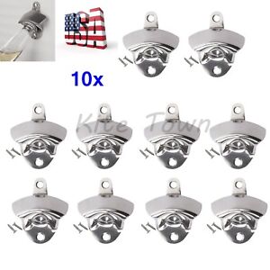 10 pcs Stainless Steel silver Wall Mount Beer soda Bottle Opener with Screws US