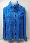 Lands End Royal Blue Cable Knit Chunky Cowl Neck Cardigan Sweater 1X (16W-18W)