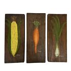 Vtg Hand Painted Wood Hanging Wall Art Kitchen Garden Decor Corn Carrot Onion