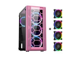 DIYPC Rainbow Flash F4 Pink - ATX Mid Tower Computer Case w/ 4x120mm LED Fans