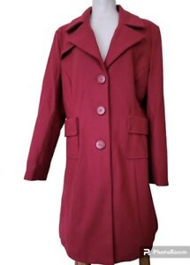 Women's Red Wool Blend Trench Coat Medium Body Central Excellent Condition