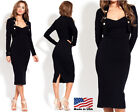 Women's Black Long Sleeve Button Blazer Mid Length Dress Workwear Business S M L
