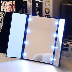 Makeup Mirror Tri-sided Foldable Cosmetic Square Beauty Vanity with 8 LED Lights