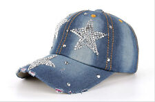 1PCS Fashion Rhinestone Star Denim Baseball Peaked Cap Hat