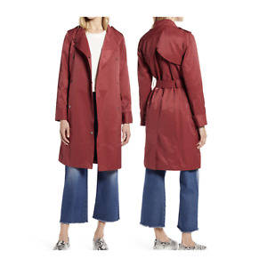 Halogen Womens Patch Pocket Trench Coat Belted Long Sleeve Red S Small