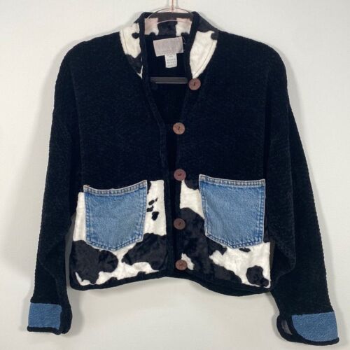 Vintage Varon Chenille Hand Crafted  Cow Print Top/Sweater Knit Rayon Women's 2