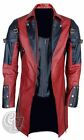 MENS LEATHER GOTH MATRIX TRENCH COAT STEAMPUNK GOTHIC RED BLACK