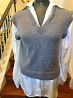 Magaschoni Cashmere Women's Sweater Gray/White V-neck Faux Under Top Size XL