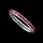 Platinum 950 Eternity Engraved French Cut Baguette Channel Set Ruby Band 2.1mm