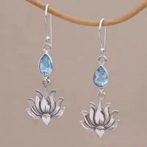925 Silver Elegant Women Floral Drop Earrings Cubic Zircon Wedding Jewelry Gifts