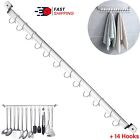 Wall-Mounted Hanging Kitchen Pot Rack Bathroom Towel Rack with 14 S Hooks Silver
