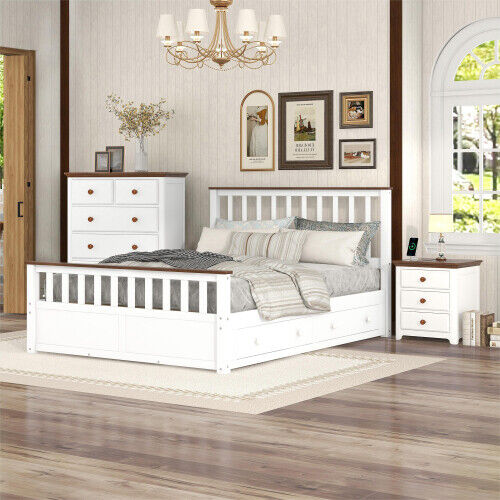Modern Bedroom Furniture Set Full Queen Size Platform Bed Frame Nightstand Chest
