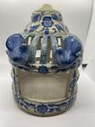 Vintage RARE Chinese Blue & White Ceramic Porcelain Hand Painted Bird Cage