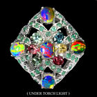 Oval Fire Opal Emerald Tourmaline Gemstone 925 Sterling Silver Jewelry Ring Size