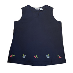 Blair Women's Sleeveless Top Size XL Embroidered Flowers & Fruit Grannycore